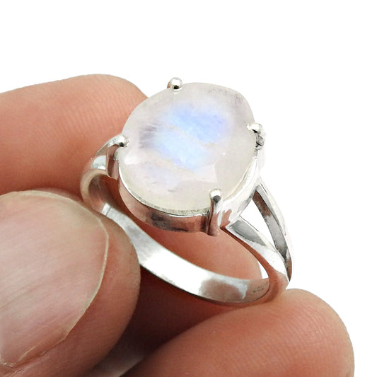 Gift For Her Natural Faceted Rainbow Moonstone Cocktail Ring Size 7 925 Silver B18