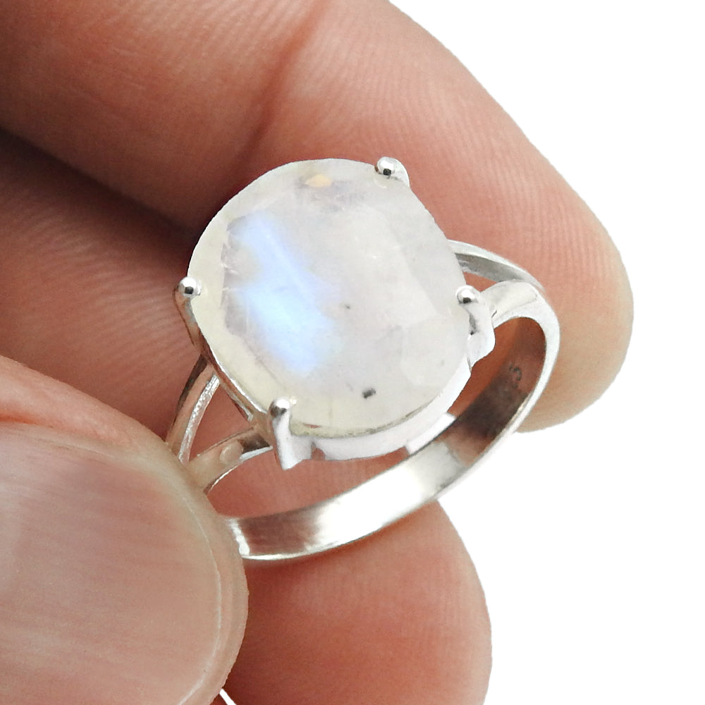 Natural Faceted Rainbow Moonstone Cocktail Ring Size 9 925 Silver For Girls D18