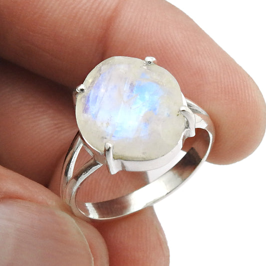 Natural Faceted Rainbow Moonstone Cocktail Ring Size 8 925 Silver For Girls F18