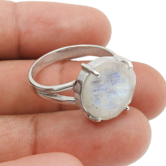 Gift For Women Cocktail Ring Size 9 925 Silver Natural Faceted Rainbow Moonstone G18