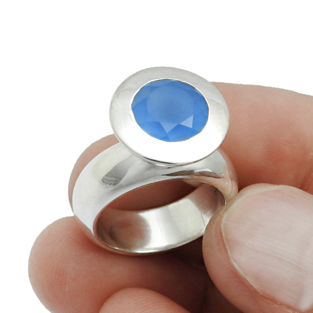 Wedding Gift For Her 925 Silver Natural Chalcedony Gemstone Cocktail Ring Size 7 C20