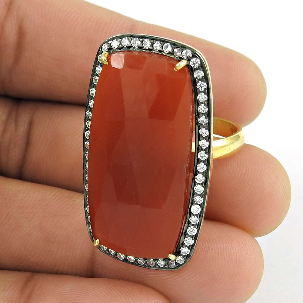 Paradise Lantern 925 Silver CarnelianWhite CZ Ring
