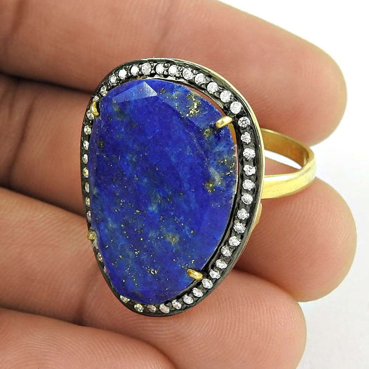 Woman Gift Natural Lapis Lazuli Statement Ring Size 8 925 Silver H39