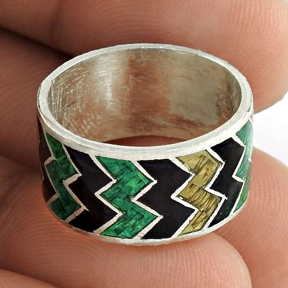 Big Natural Top 925 Sterling Silver Enamel Ring