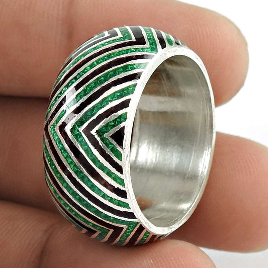 Ethnic Design 925 Sterling Silver Enamel Ring