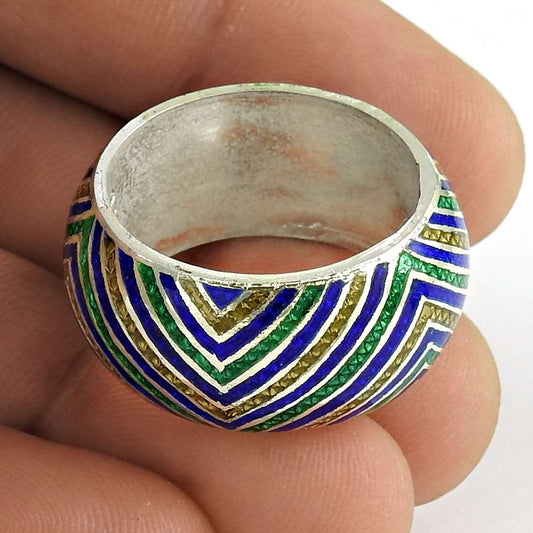 Vintage Fashion 925 Sterling Silver Enamel Ring
