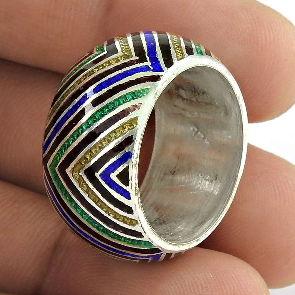Designer 925 Sterling Silver Enamel Ring Manufacturer India