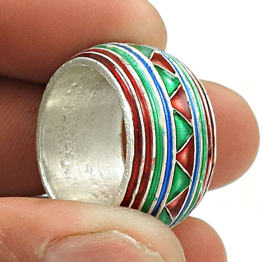HANDMADE 925 Solid Sterling Silver Jewelry Inlay Band Ring Size 8 DE30