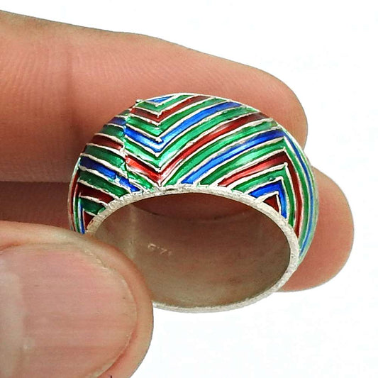 Inlay Band Ring Size 9.5 925 Solid Sterling Silver HANDMADE Indian Jewelry ZI34