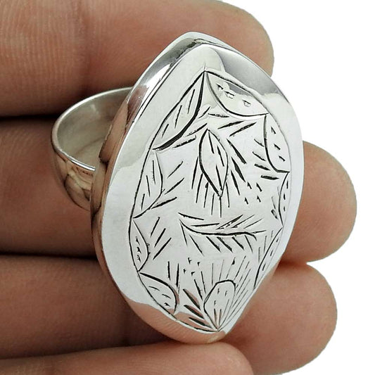 Indian Jewelry 925 Solid Sterling Silver Cocktail Artisan Ring Size 8 H1