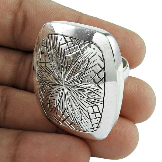 Band Artisan Ring Size 8 925 Solid Sterling Silver Handmade Indian Jewelry T7