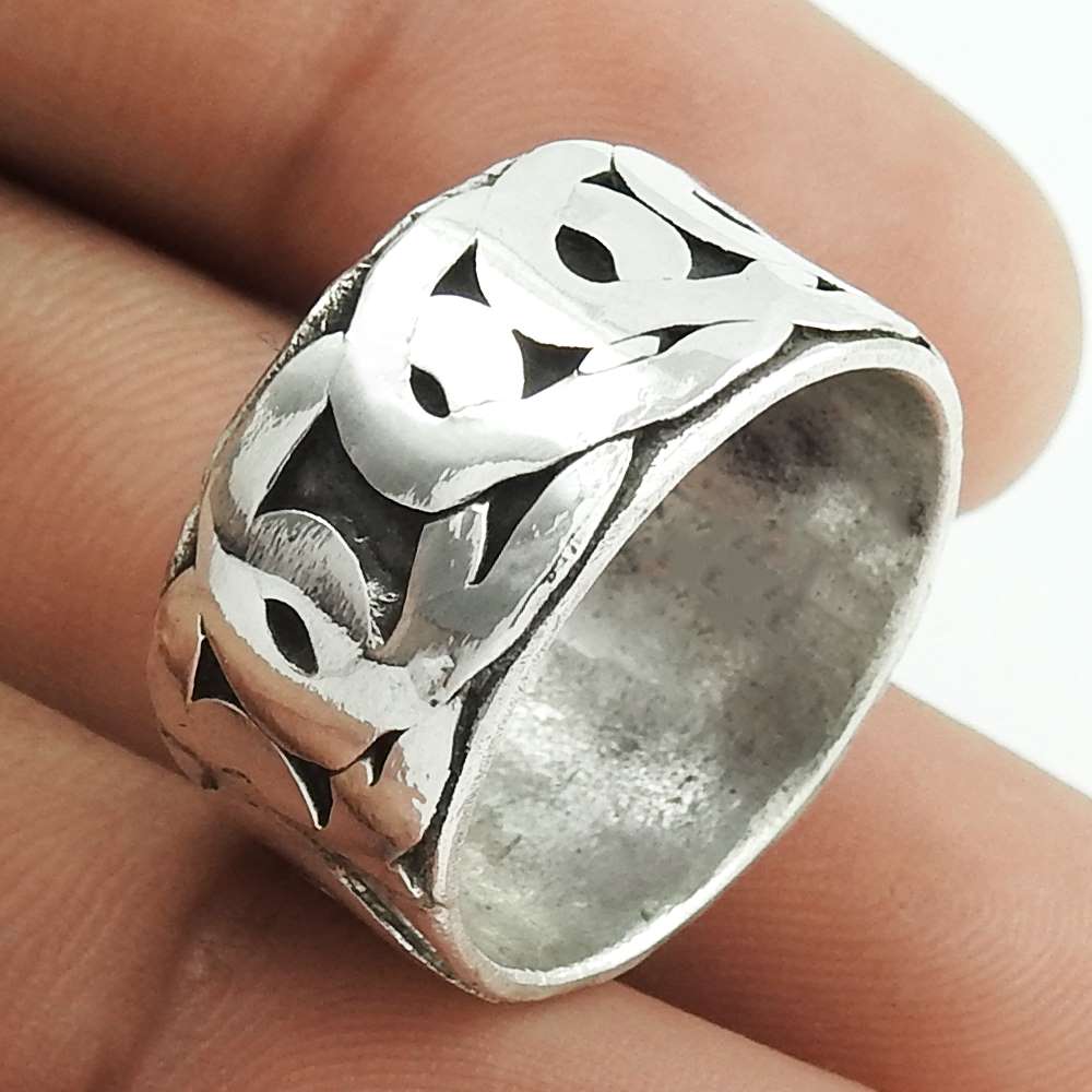 Artisan 925 Solid Sterling Silver Christmas Gift Jewelry Band Ring Size 8 M1
