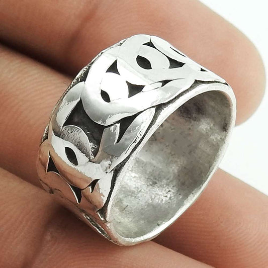 Artisan 925 Solid Sterling Silver Christmas Gift Jewelry Band Ring Size 8 M1