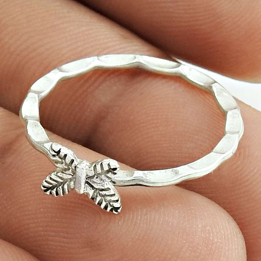 Handmade Christmas Gift Jewelry 925 Solid Sterling Silver Flower Ring Size 7 Q1