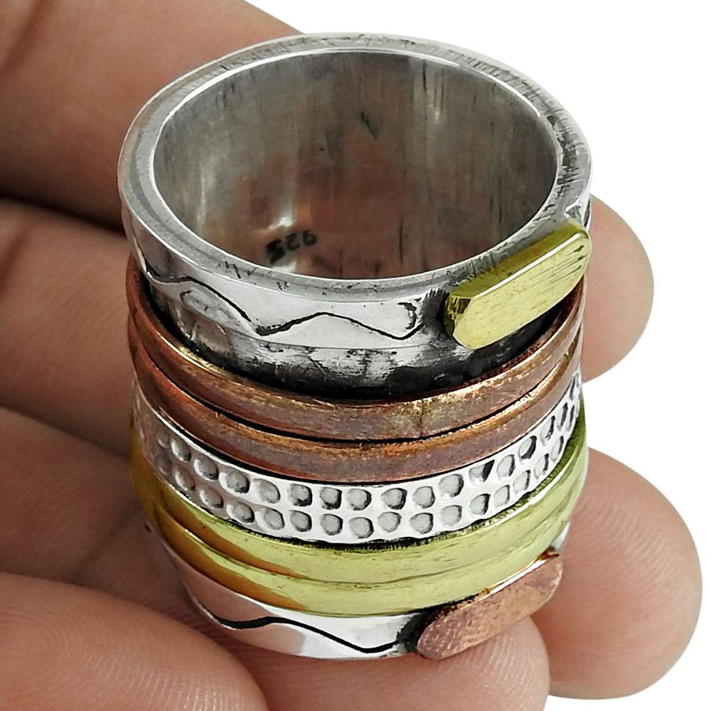 Spinner Ring Size 10 925 Solid Sterling Silver Handmade Indian Jewelry Y111