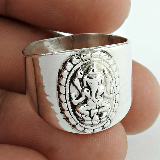 Solid 925 Sterling Silver Ganesha Ring Indian Religious Jewellery