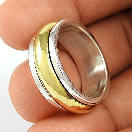 Indian Artisan Jewelry 925 Solid Sterling Silver Spinner Ring Size 8 T2