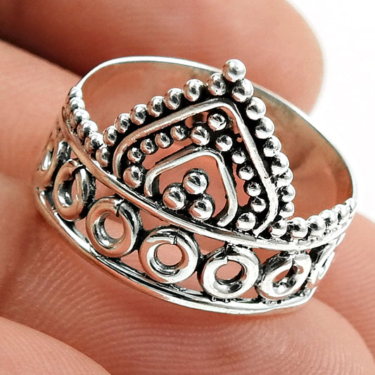 Solid 925 Sterling Silver Crown Ring Traditional Jewelry L71