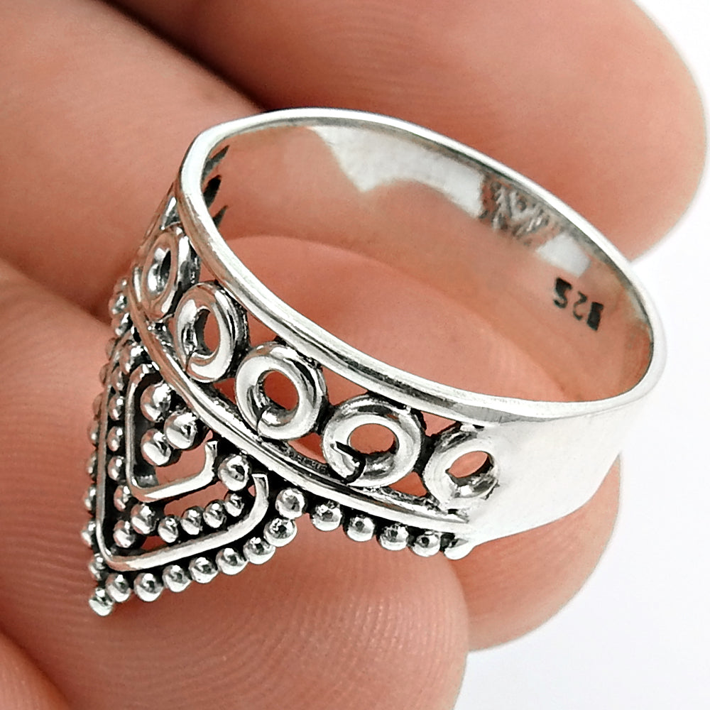 Solid 925 Sterling Silver Crown Ring Traditional Jewelry L71