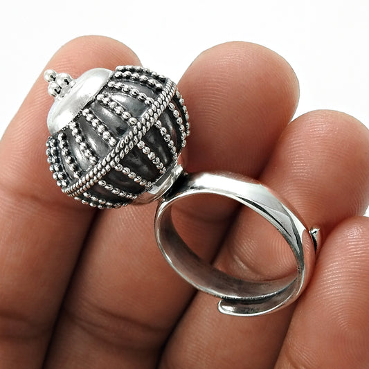 Solid 925 Sterling Oxidized Silver Adjustable Ring Indian Jewelry L72