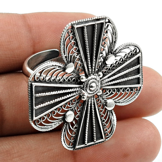 Solid 925 Sterling Silver Flower Design Adjustable Ring Artisan Jewelry P73