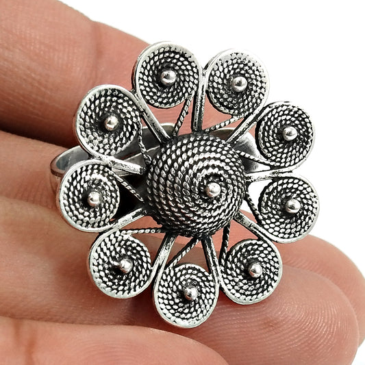 Solid 925 Sterling Silver Flower Adjustable Ring Handmade Jewelry Y73