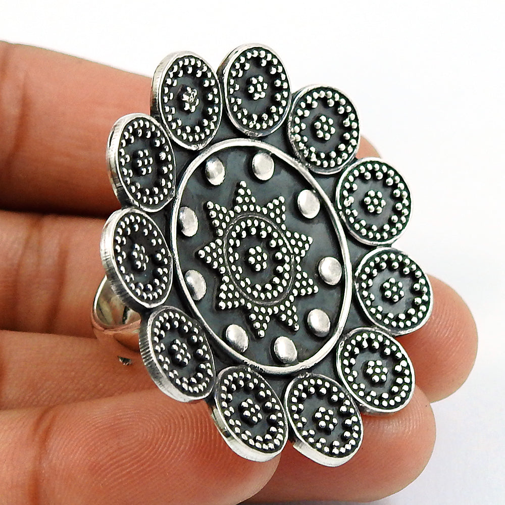 Solid 925 Sterling Silver Ring Traditional Jewelry V76