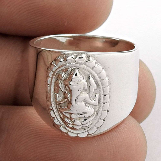 Band Ganesha Ring Size 7.5 925 Solid Sterling Silver Handmade Jewelry F58