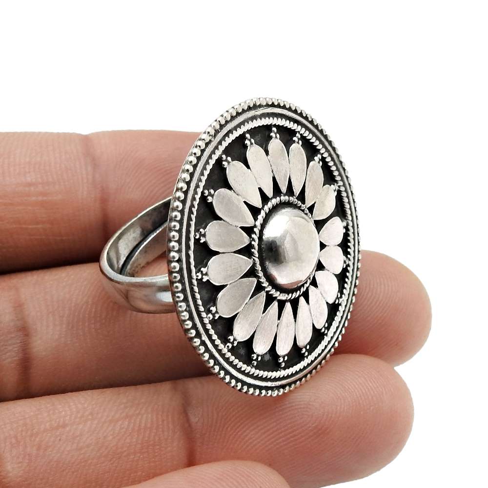 HANDMADE 925 Solid Sterling Silver Jewelry Antique Ring Size 9 F23